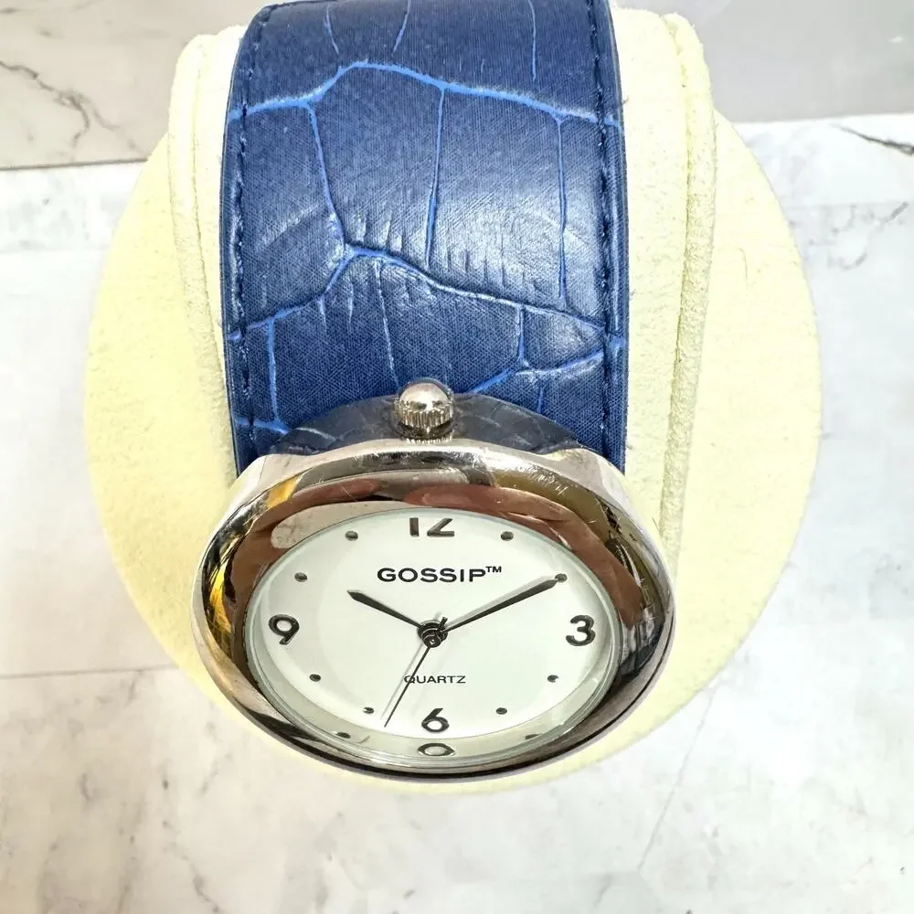 GOSSIP Woman's Watch Set Silver Tone 5 Faux Leather Interchangeable Slap Bands